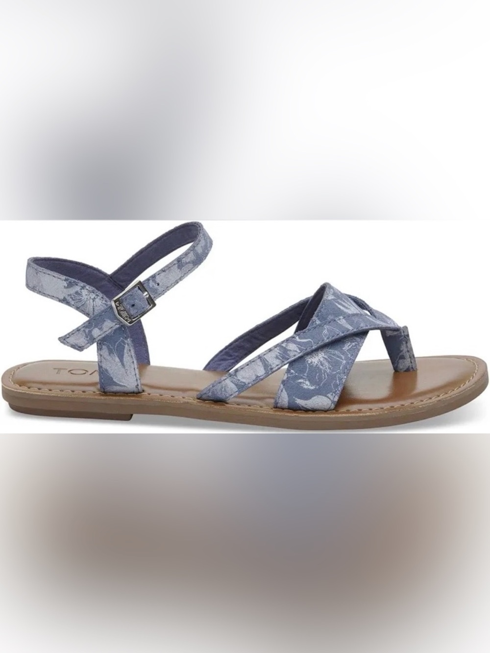 Toms Denim Blue Floral Ankle-Strap Sandals